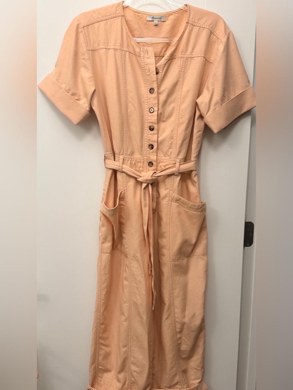 Madewell Womens Peach Pink Utility Coverall Jumpsuit Belted Workwear One-piece.